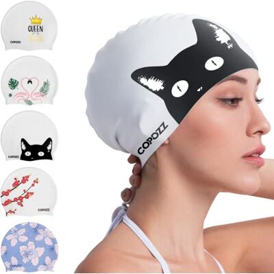 COPOZZ Cuffia da nuoto in silicone da donna, protegge capelli e orecchie, adatta per donne con capelli lunghi per mantenere i capelli asciutti COPOZZ Cuffia da nuoto in silicone da donna, protegge capelli e orecchie, adatta per donne con capelli lunghi per mantenere i capelli asciutti