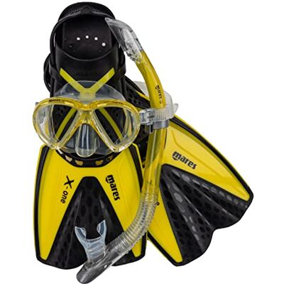 Mares Set Marea X-One Kit maschera, pinne e boccaglio snorkeling adulto, maschera in silicone, pinne Channel Thrust regolabili senza fibbia, boccaglio semi-secco ergonomico Mares Set Marea X-One Kit maschera, pinne e boccaglio snorkeling adulto, maschera in silicone, pinne Channel Thrust regolabili senza fibbia, boccaglio semi-secco ergonomico