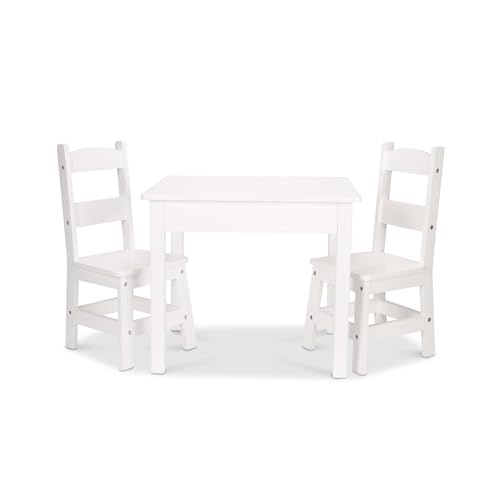 Melissa & Doug Set 2 Sedie e 1 Tavolo Bianco in Legno   Arredo Cameretta Bambino   3+   Regalo per Bambine e Bambini