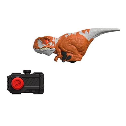 Mattel Jurassic World Toys Dominion Uncaged Click Tracker Atrociraptor Dinosauro Atrociraptor, giocattolo regalo con movimento e suono interattivi, controllo clicker (rosso)