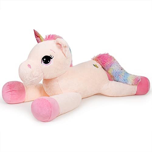 Yeqivo Giocattoli di Unicorno Gigante Peluche Animali di Peluche di Unicorno Viola Grande Arcobaleno Unicorn Plush （Crema,110CM