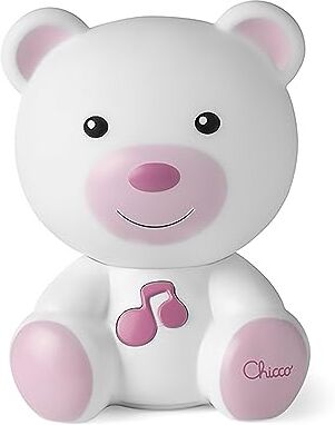 Chicco Luce Notte e Luce Guida, Lampada Portatile a Forma di Orso con Musica Classica e Suoni Rilassanti, Evolutive, Rosa, 0 mesi +