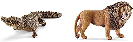 SCHLEICH - Coccodrillo Figurina, Multicolore, 14736 & 2514726 Leone Che Ruggisce Figurina