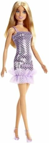 Barbie ® Bambola, Giocattoli per bambini, Capelli biondi, Mini abito metallico lavanda, Abbigliamento e accessori alla moda, Regali per bambini