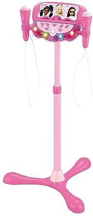 Lexibook Barbie, Altoparlante Supporto per Bambini, Gioco Musicale, Altezza Regolabile, Effetti Luminosi, 2 microfoni Inclusi, MP3, Presa Aux-in, Rosa,