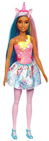 Barbie Dreamtopia Unicorno Bambola con capelli blu e rosa con gonna, coda e cerchietto da unicorno rimovibili, Giocattolo per Bambini 3+ Anni,