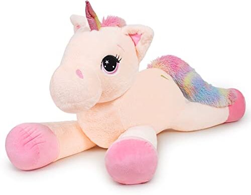 Yeqivo Giocattoli di Unicorno Gigante Peluche Animali di Peluche di Unicorno Viola Grande Arcobaleno Unicorn Plush （Crema,80CM