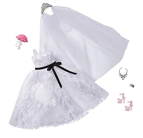 Barbie Mattel  Fashion 2-Pack, Bridal Outfit Doll with Wedding Dress, Veil, Shoes, Necklace, Bracelet & Bouquet