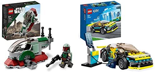 Lego 75344 Star Wars Astronave di Boba Fett Microfighter Giocattolo, Modellino da Costruire set Mandaloriano per Bambini & 60383 City Auto Sportiva Elettrica, Macchina Giocattolo