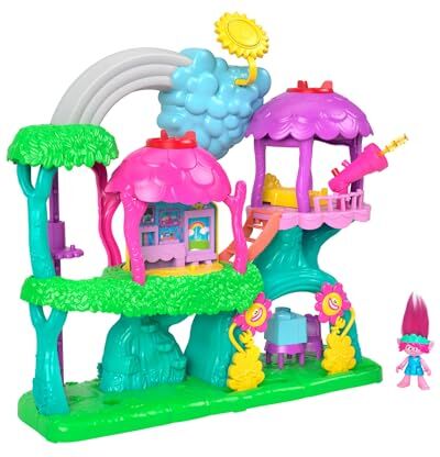 Fisher Price Imaginext DreamWorks Trolls Casa sull'Albero Arcobaleno, playset Musicale con luci e Suoni, Poppy e 7 Accessori Inclusi, Giocattolo per Bambini, 3+ Anni,