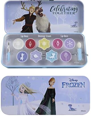 Lip Smacker Markwins Frozen Adventure Lip & Face Tin, Astuccio Colorato di Frozen con 9 Tonalità di Colore e 2 Applicatori per Labbra e Viso, Accessori Colorati, Giocattoli e Regali per Bambini