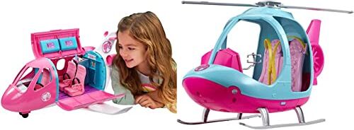 Barbie - Aereo dei sogni, Playset Veicolo e Accessori, Bambola Non Inclusa, Giocattolo per Bambini 3+ Anni, GDG76 & FWY29 l'Elicottero per Bambole, Rosa e Azzurro con Elica che Gira, 3 + Anni