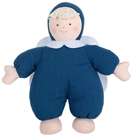 Trousselier Peluche a forma di angelo, altezza 21 cm, in cotone biologico, classico chic, ideale come regalo di nascita lavabile in lavatrice Colore blu denim 2 count