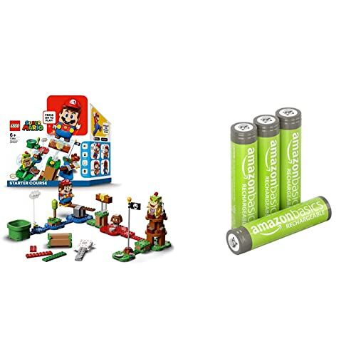 Lego 71360 Super Mario Avventure di Mario Starter Pack, Giochi per Bambini, Ragazzi e Ragazze Creativi dai 6 Anni & Amazon Basics Batterie AAA ricaricabili, pre-caricate, confezione da 4