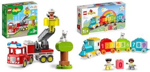 Lego 10969 DUPLO Town Autopompa, Camion Giocattolo dei Pompieri con Luci e Sirena & 10954 DUPLO Treno dei Numeri Giocattolo Impariamo a Contare