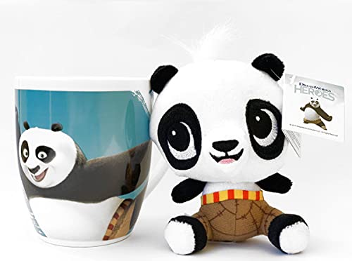 little Dreamers DreamWorks Heroes Set regalo – Shrek, Kung Fu Panda, Madagascar, Home – Tazza da 300 ml + peluche, idea regalo (Po – Panda)