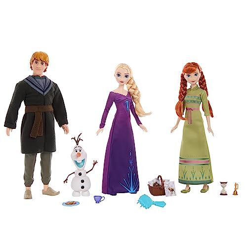 Mattel Disney Frozen Set Gioco dei Mimi, include 3 bambole, Anna, Elsa e Kristoff, un personaggio Olaf e 12 accessori, set ispirato al film Disney Frozen 2, giocattolo per bambini, 3+ anni,