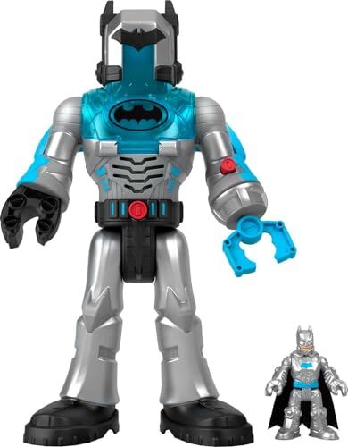 Fisher Price Imaginext DC Super Friends Batman Insider e il Bat Bot Difensore Grigio, robot alto 30+ cm con luci e suoni con personaggio, accessori e 2 proiettili inclusi, giocattolo per bambini, 3+ anni,