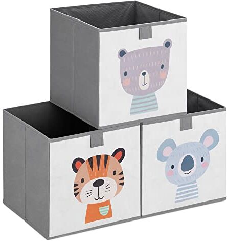 Navaris Set 3x Cesta Portagiochi Tre Cubi Porta Giochi 28x28x28cm Cestini Organizer Cameretta Bambini Scatole Giocattoli Camera Bimbi Animali