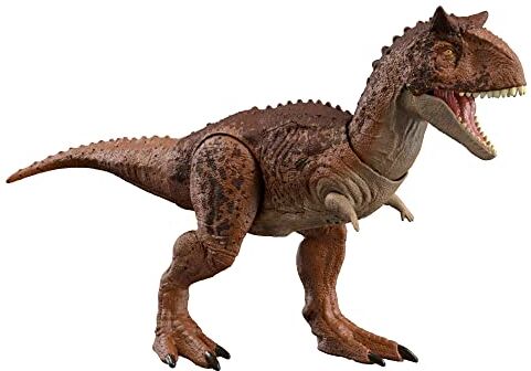 Mattel Jurassic World Epic Attack Carnotauro Divoratore, specie esclusiva Fallen Kingdom con luci, suoni e 2 punti danno, giocattolo per bambini, 4+ anni,