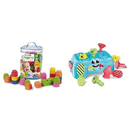 Clementoni 17134 Baby Clemmy Sacca 48 Mattoncini & Banchetto Svita Avvita Gioco per Bambini, Multicolore, 17042