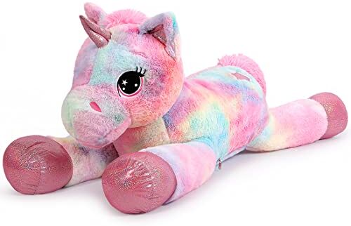 Yeqivo Giocattoli di Unicorno Gigante Peluche Animali di Peluche di Unicorno Viola Grande Arcobaleno Unicorn Plush （Rosa Arcobaleno,80CM）