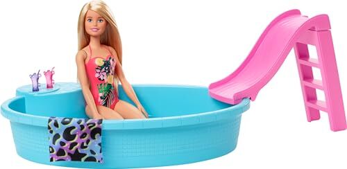 Barbie Playset Bambola con Piscina e Accessori, Giocattolo per Bambini 3+ Anni,