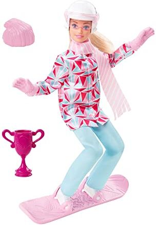 Barbie Bambola Snowboarder, Alta 30+ cm, bionda e con Giacca e Pantaloni da Sport Invernali, Tanti Accessori tra Cui Sciarpa, Casco, Snowboard e Trofeo, Giocattolo per Bambini, 3+ Anni,