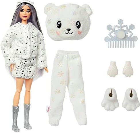 Barbie Cutie Reveal Magia d'Inverno Bambola con costume da orso polare e 10 sorprese, un cucciolo cambia colore, vestiti e accessori, Giocattolo e regalo per Bambini 3+ Anni,