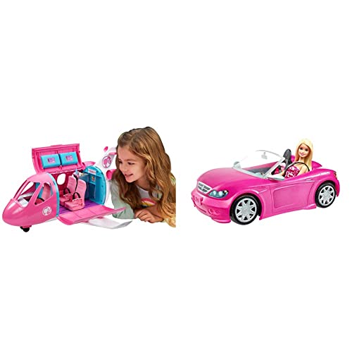Barbie - Aereo dei sogni, Playset Veicolo e Accessori, Bambola Non Inclusa, Giocattolo per Bambini 3+ Anni, GDG76 & Macchina Cabrio Rosa, Bambola Inclusa, con Dettagli Realistici