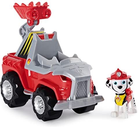 Paw Patrol Veicolo Dino Rescue di Marshall   Camion dei Pompieri con Motore a retrocarica   Personaggio Dinosauro Misterioso Inclusi   Giochi Bambini dai 3 Anni in su