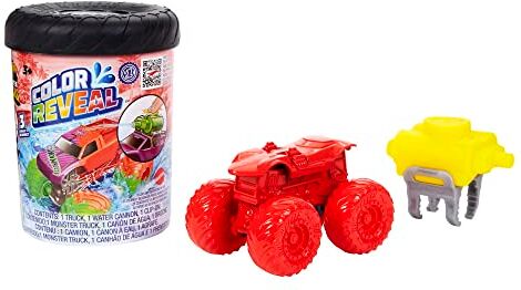 Hot Wheels Monster Trucks Color Reveal, 1 veicolo giocattolo con sorpresa ed effetto cambia colore ripetibile con acqua calda e fredda, giocattolo per bambini 3+ Anni,