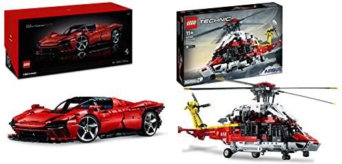 Lego 42143 Technic Ferrari Daytona SP3, Modellino Auto da Costruire, Supercar Rossa Scala 1:8 & 42145 Technic Elicottero di Salvataggio Airbus H175, Set Modellismo