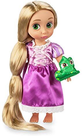 Disney Bambola di Rapunzel della collezione Animator, Rapunzel L’intreccio della Torre, 39 cm/15", con capelli realistici, outfit e morbido peluche di Pascal di raso, da collezione, età 3+