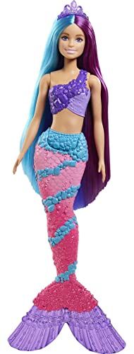 Barbie Dreamtopia Bambola Sirena con Lunghissimi Capelli Fantasia Bicolore e Accessori, Giocattolo per Bambini 3+Anni,