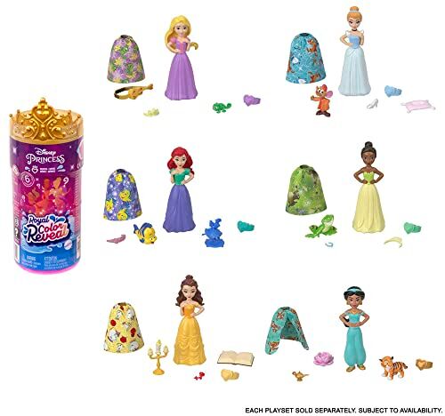 Mattel Disney Princess Royal Color Reveal, assortmento, bambola con 6 sorprese da rivelare, serie amici con personaggio, ispirata ai film Disney, Giocattolo per Bambini 3+ Anni,