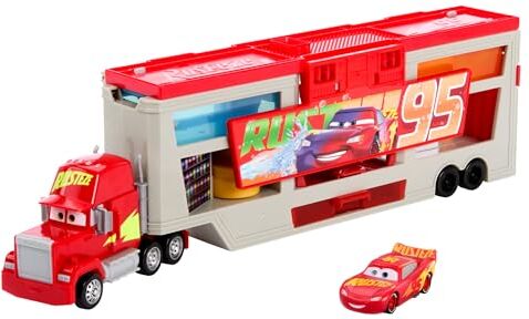 Mattel CARS Mack Officina Cambia Colore, playset con truck e Saetta McQueen trasformabili, cabina di guida rimovibile e accessori cambia colore inclusi, giocattolo per bambini, 4+ anni,