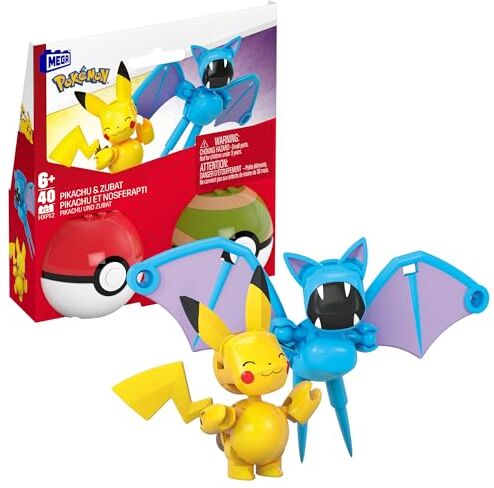 MEGA Pokémon Set Poké Balls con Pikachu e Zubat, Set da Costruire con 40 Pezzi, Apri Le Poké Balls e costruisci i 2 Personaggi Pokémon Inclusi, Giocattolo per Bambini, 6+ Anni,