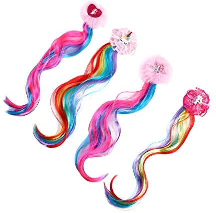 LALAFINA 4Pcs Costume Barrettes Bambini Parrucca Arco Intrecciato Archi Partito Principessa Estensione Cosplay Finto Unicorno Casuali Vacanze Coda Di Cavallo