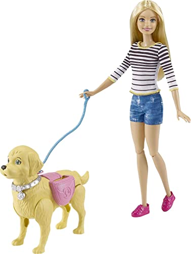 Barbie A Spasso coi Cuccioli con Cagnolino Che Fa i Bisogni e Accessori, Multicolore,