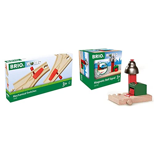 Brio 333442 Scambi Meccanici, Binari E Strade, età Raccomandata 3+ & 33754 Segnale Magnetico con Campana, Accessorio, età Raccomandata 3+