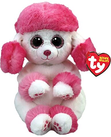 Ty Beanie Bellies-Peluche Heartly Le Barboncino, 15 cm-41046, 41046, Rosa, Bianco, Small