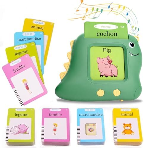 JoyJoyful Francese Schede Flash Cards Parlanti, Giochi Bambini Educativi 1 2 3 4 5 6 Anni, Elettronica Carta Flash Regalo, Giocattoli Dinosauro Montessori Apprendimento(12 Temi 224 Parole)