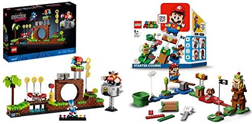 Lego 21331 Ideas Sonic the Hedgehog Green Hill Zone, Modello da Costruire per Adulti & Super Mario Avventure di Mario Starter Pack, Giocattolo da Costruire con Personaggi Interattivi