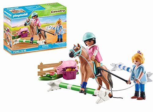 Playmobil Country  Lezioni di Equitazione, istruttrice di Equitazione e Ostacoli per Il maneggio, Giochi per Bambini dai 4 Anni in su