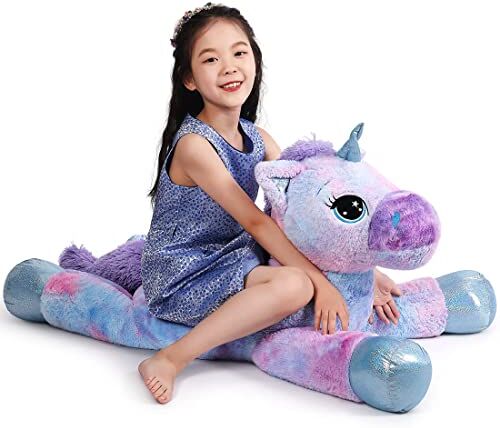 Yeqivo Giocattoli di Unicorno Gigante Peluche Animali di Peluche di Unicorno Viola Grande Arcobaleno Unicorn Plush （Blu,110CM