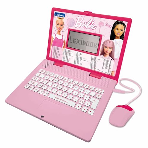 Lexibook Barbie, Laptop educativo e bilingue, in Inglese/Tedesco, Giocattolo per Bambini con 124 attività per Imparare, Giocare e Musica, Rosa,