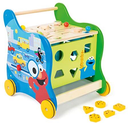 Small Foot - Carrello Sesame Street Primi Passi di Legno Certificato al 100% FSC, sfruttabile su 4 Lati Giocattoli, Multicolore,