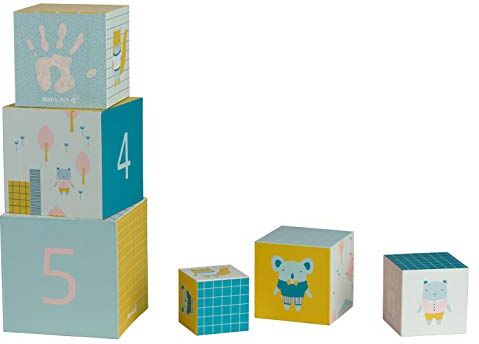 Cubi Impilabili Bambini Personalizzabili con Kit Impronta Mani e Piedi, Mattoncini in Cartone, Gioco Educativo per Bambini, Colori Pastello