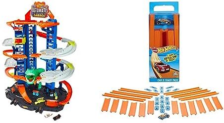 Hot Wheels Ultimate Garage, Assalto del T-Rex Robot, con 2 Macchinine Incluse & Track Builder 15 Rettilinei e 1 Macchinina e Altri Accessori, Giocattolo per Bambini 4+Anni, BHT77